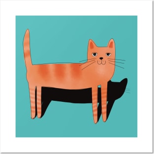 Whimsical ginger cat with shadow Posters and Art